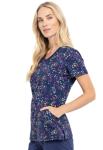 Colorful Confetti Cherokee Infinity Print Mock Wrap Scrub Top CK608 CFTT - Scrubs Select