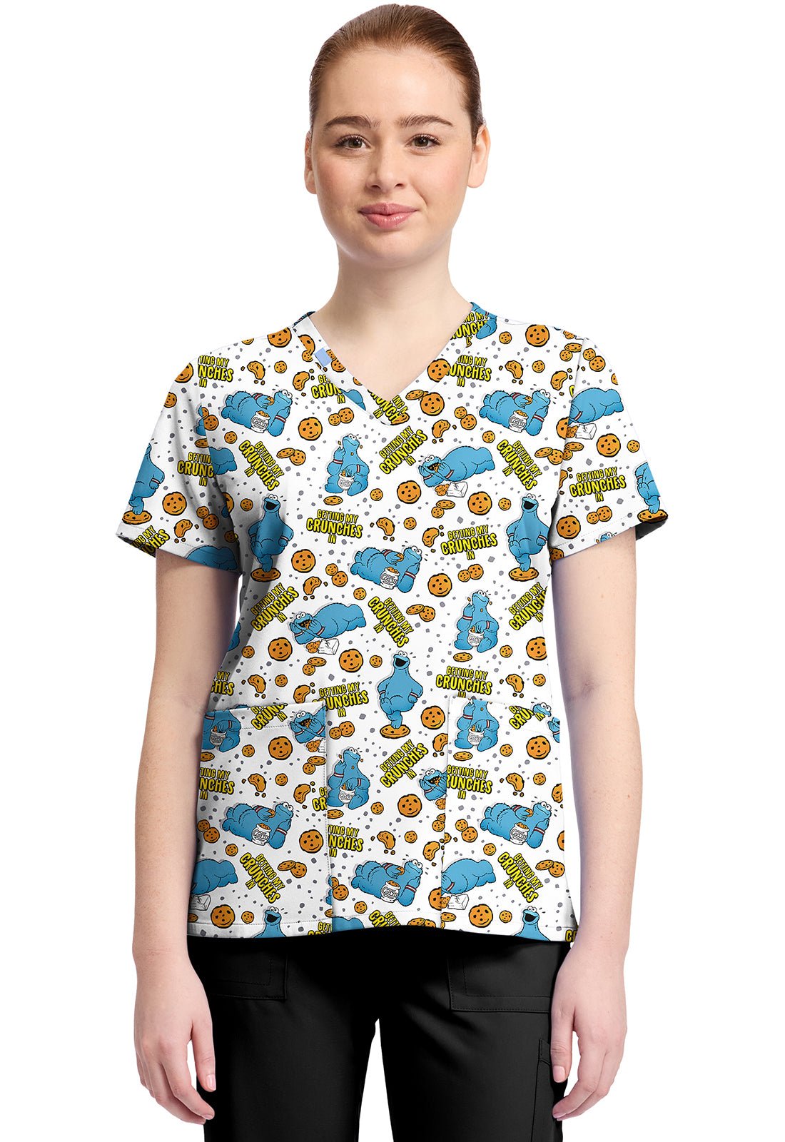 Cookie Monster Tooniforms Licensed Sesame Street V Neck Scrub Top TF796 SWCR - Scrubs Select