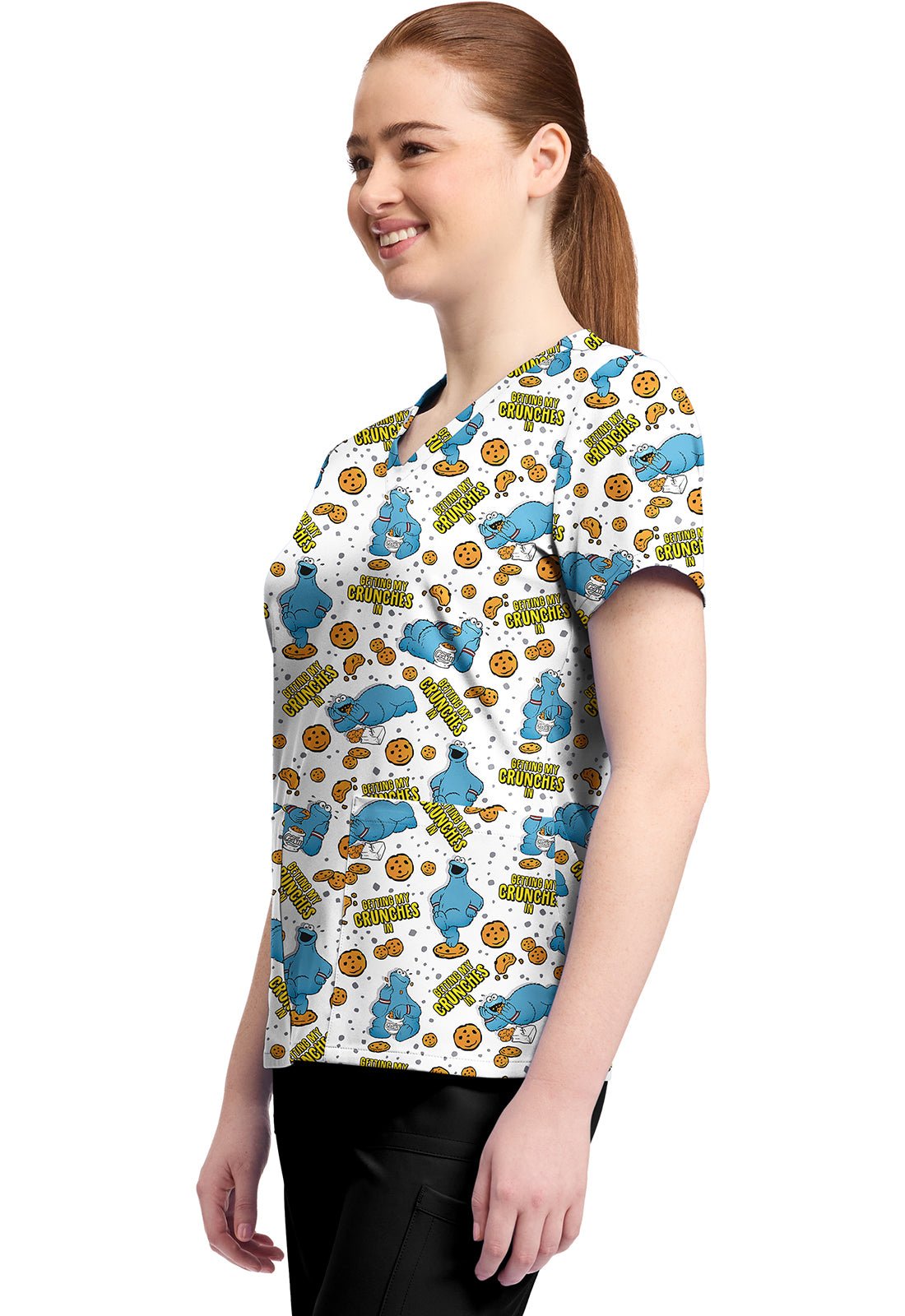 Cookie Monster Tooniforms Licensed Sesame Street V Neck Scrub Top TF796 SWCR - Scrubs Select