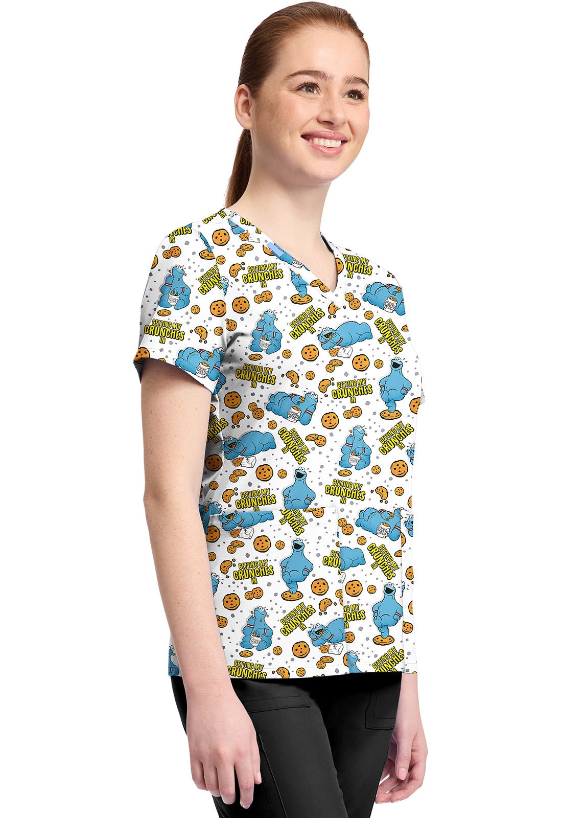 Cookie Monster Tooniforms Licensed Sesame Street V Neck Scrub Top TF796 SWCR - Scrubs Select