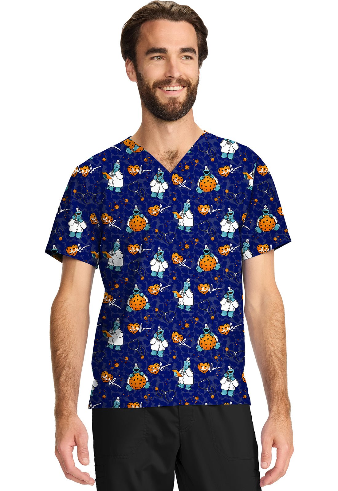 Cookie Monster Tooniforms Sesame Street Unisex V Neck Scrub Top TF728 SWDC - Scrubs Select