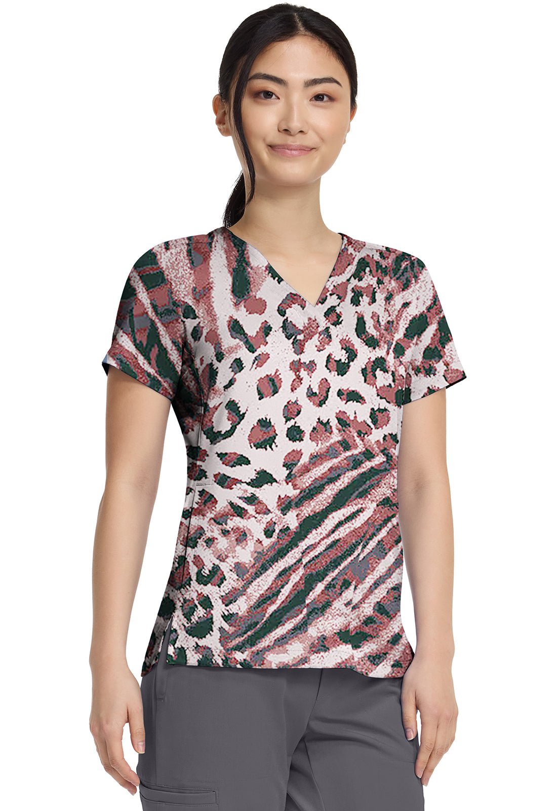 Cool Cattitude Healing Hands Scrubs Briana Print V Neck Top HH906 CATU - Scrubs Select