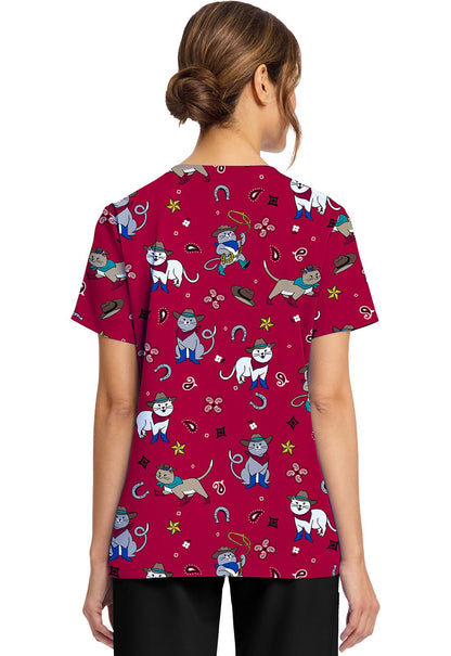 Cowgirl Kitty Cherokee Scrubs Cat Print V Neck Top CK856 CGKT - Scrubs Select