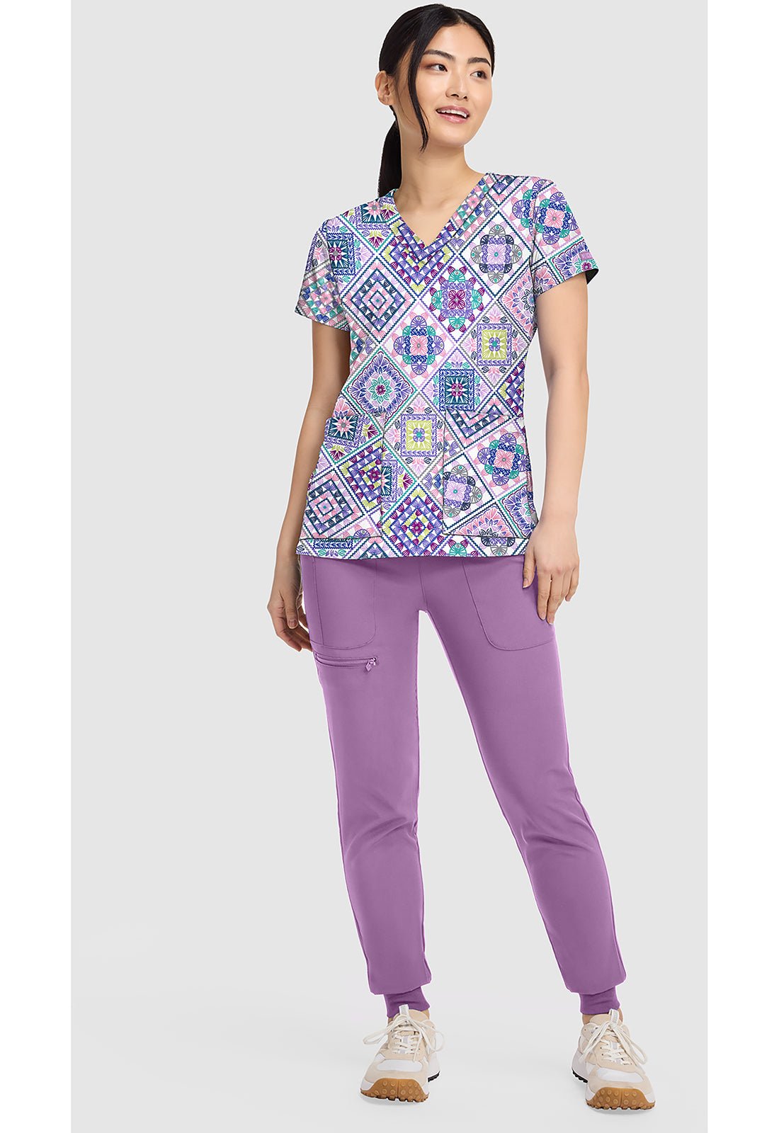 Crochet All Day Med Couture Print V Neck Scrub Top MC8564 CYDA - Scrubs Select