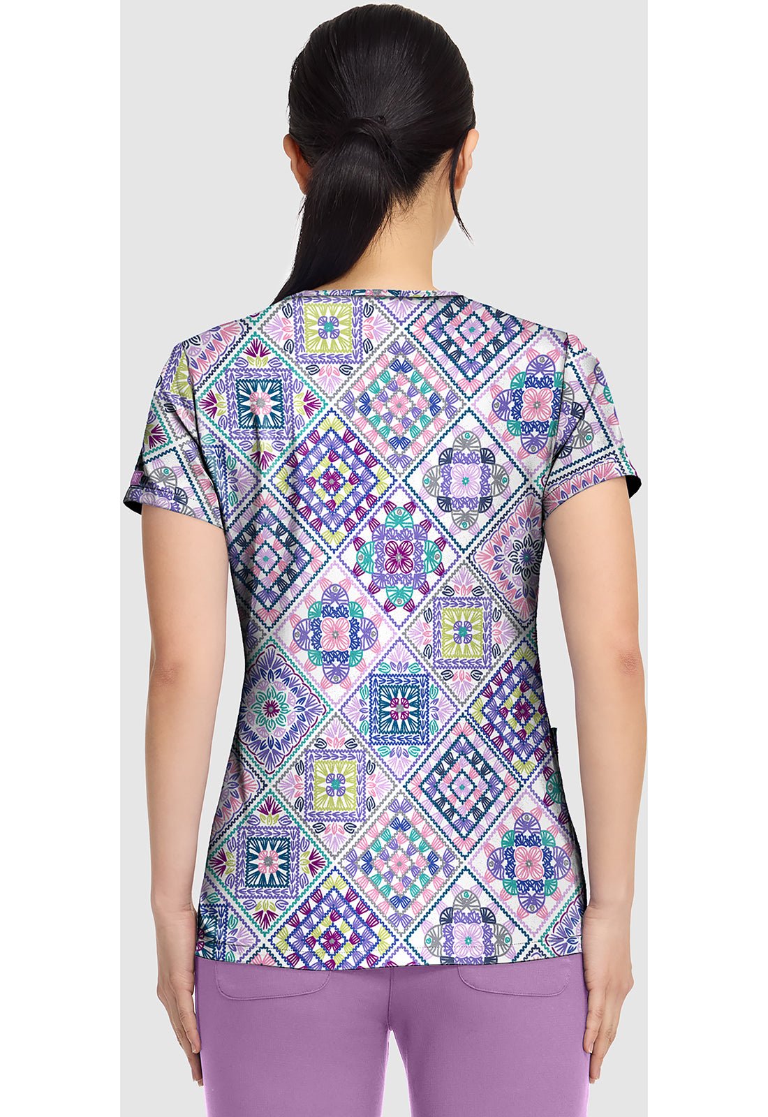 Crochet All Day Med Couture Print V Neck Scrub Top MC8564 CYDA - Scrubs Select