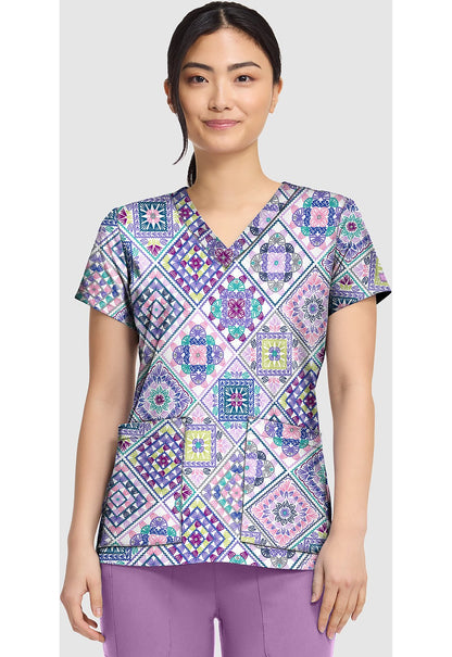 Crochet All Day Med Couture Print V Neck Scrub Top MC8564 CYDA - Scrubs Select