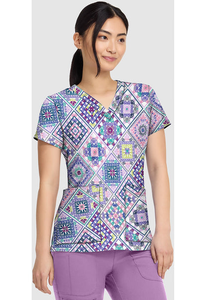 Crochet All Day Med Couture Print V Neck Scrub Top MC8564 CYDA - Scrubs Select