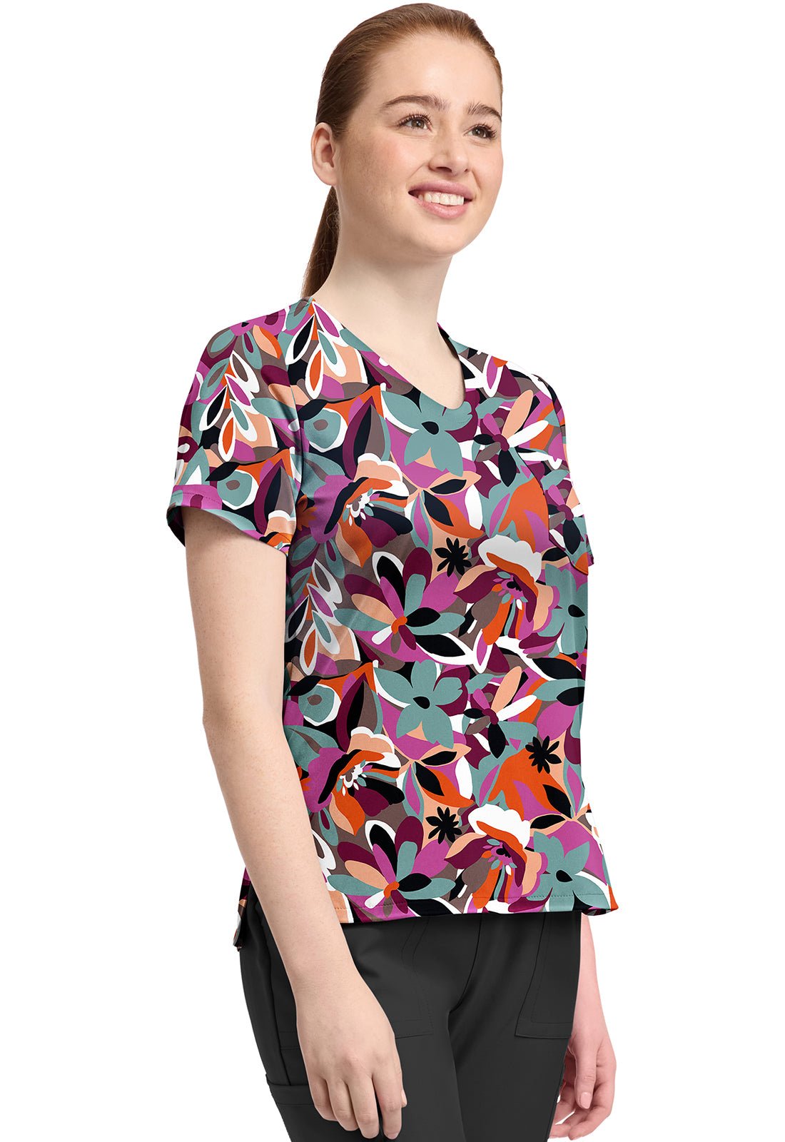 Cut Flowers Cherokee Print V Neck Scrub Top CK857 CTFW - Scrubs Select