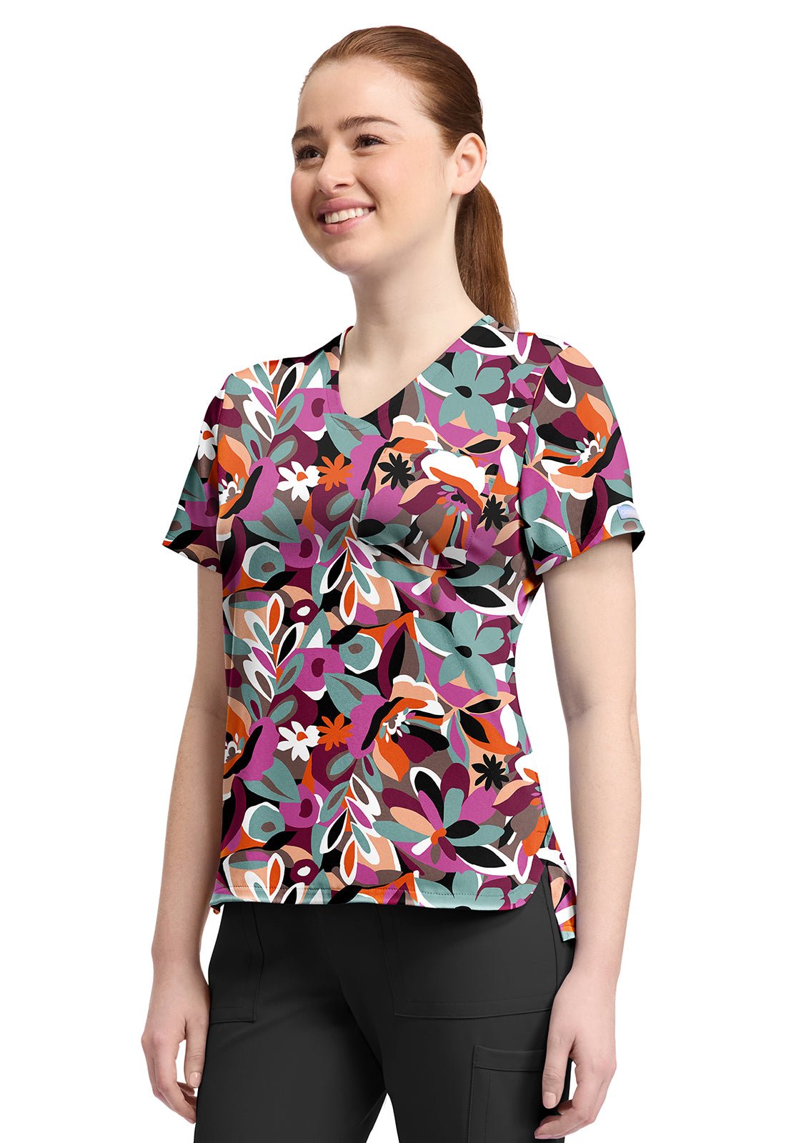 Cut Flowers Cherokee Print V Neck Scrub Top CK857 CTFW - Scrubs Select