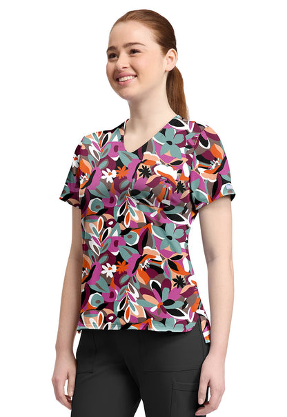 Cut Flowers Cherokee Print V Neck Scrub Top CK857 CTFW - Scrubs Select