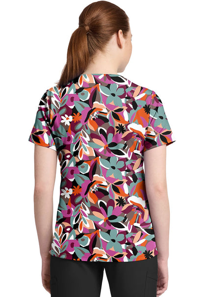 Cut Flowers Cherokee Print V Neck Scrub Top CK857 CTFW - Scrubs Select