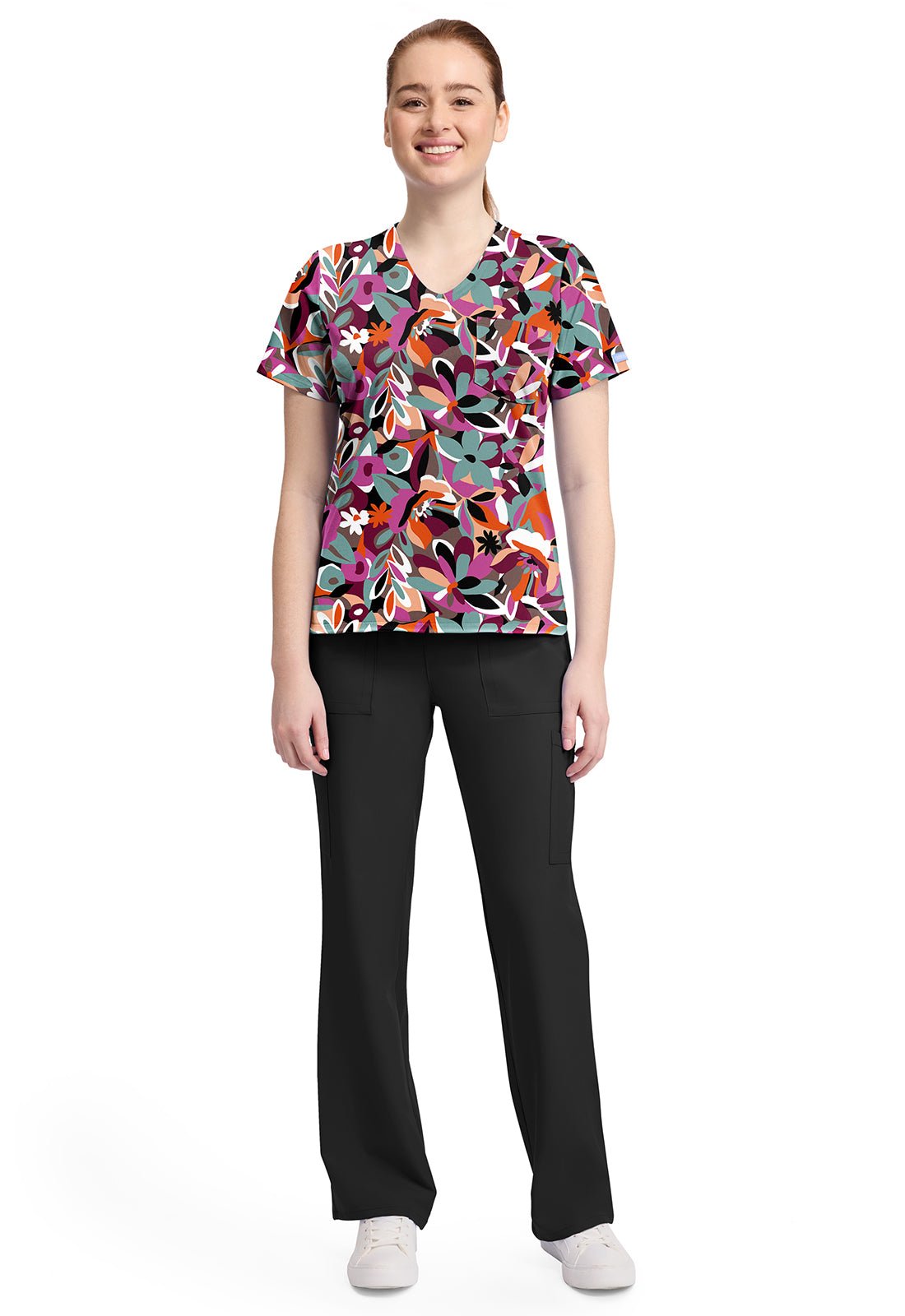 Cut Flowers Cherokee Print V Neck Scrub Top CK857 CTFW - Scrubs Select