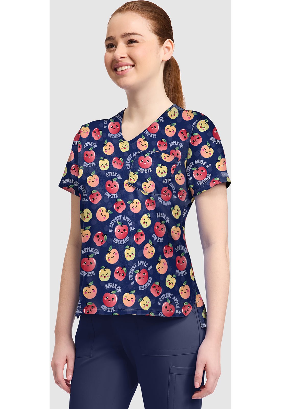 Cutest Apple Cherokee Print V Neck Scrub Top CK857 CTAP - Scrubs Select