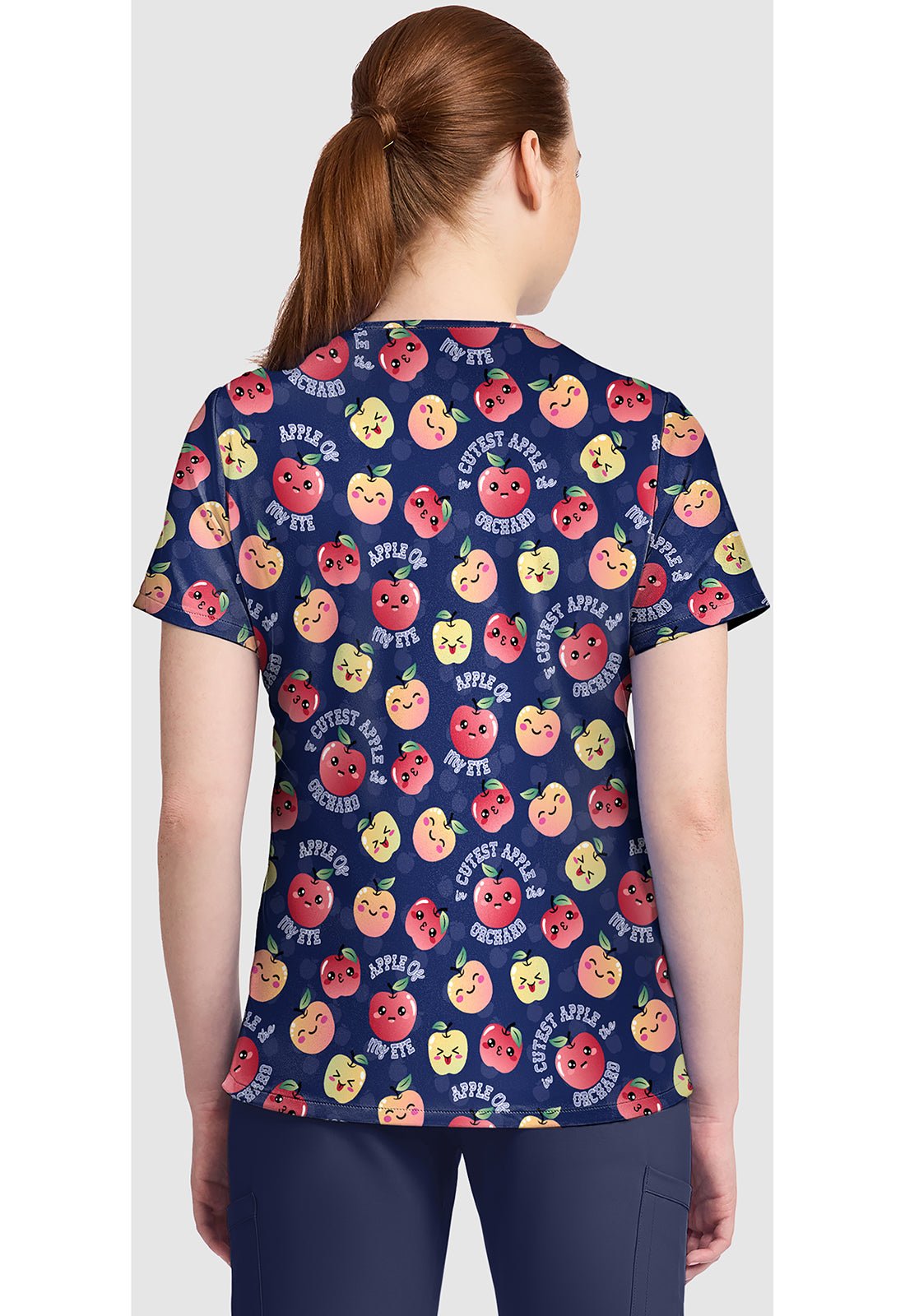 Cutest Apple Cherokee Print V Neck Scrub Top CK857 CTAP - Scrubs Select