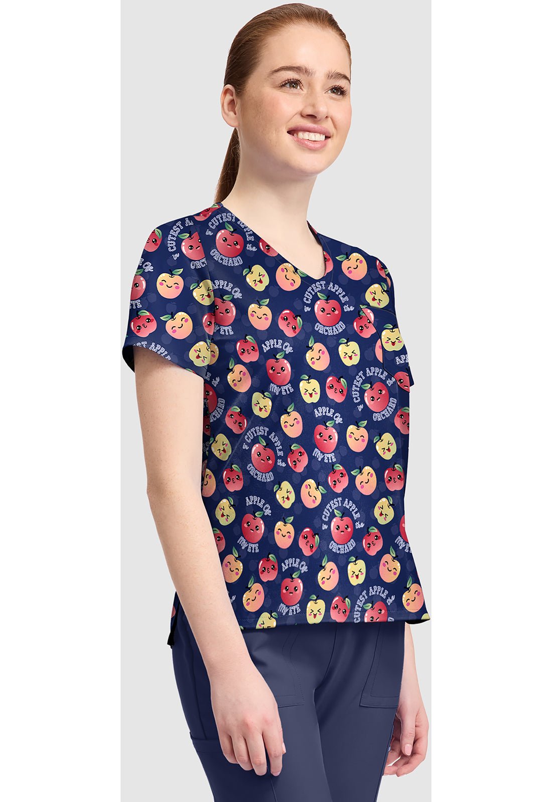 Cutest Apple Cherokee Print V Neck Scrub Top CK857 CTAP - Scrubs Select