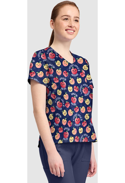 Cutest Apple Cherokee Print V Neck Scrub Top CK857 CTAP - Scrubs Select