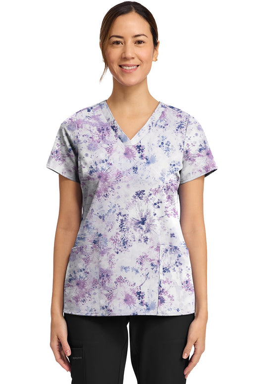 Dandelion Burst Healing Hands Amanda Print Scrub V Neck Top HH910 DDBT - Scrubs Select