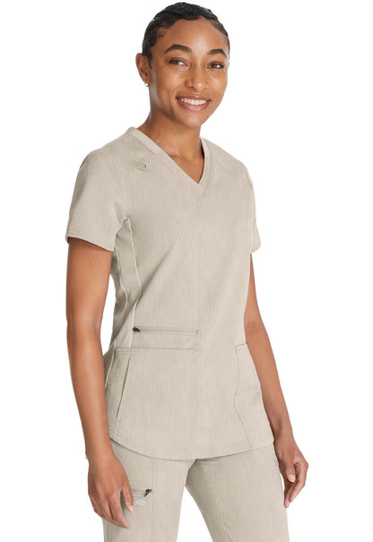 Dickies Balance V Neck Top DK875 in Blue Jean, Heather Peach, Heather Navy - Scrubs Select