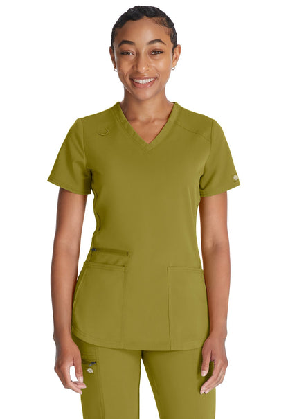 Dickies Balance V Neck Top DK875 in Bronze, Heather Peach, Heather Navy - Scrubs Select
