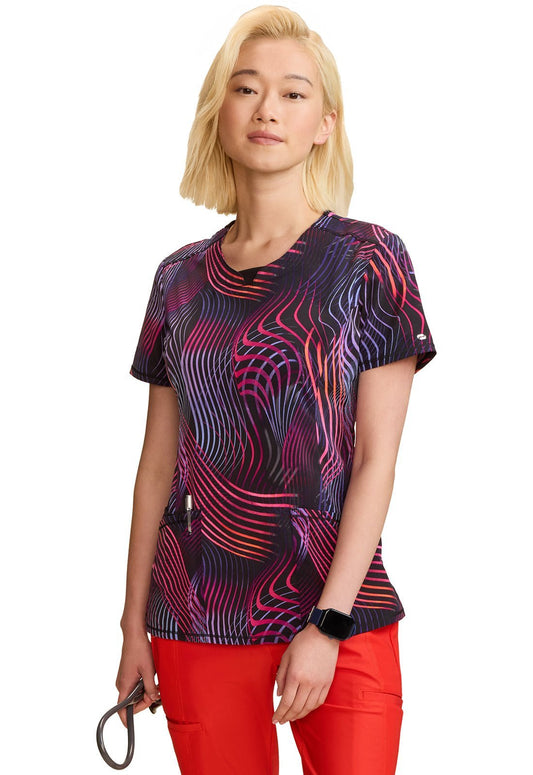 Digital Wavelength Cherokee Infinity Print Round Neck Scrub Top CK609 DTWG - Scrubs Select