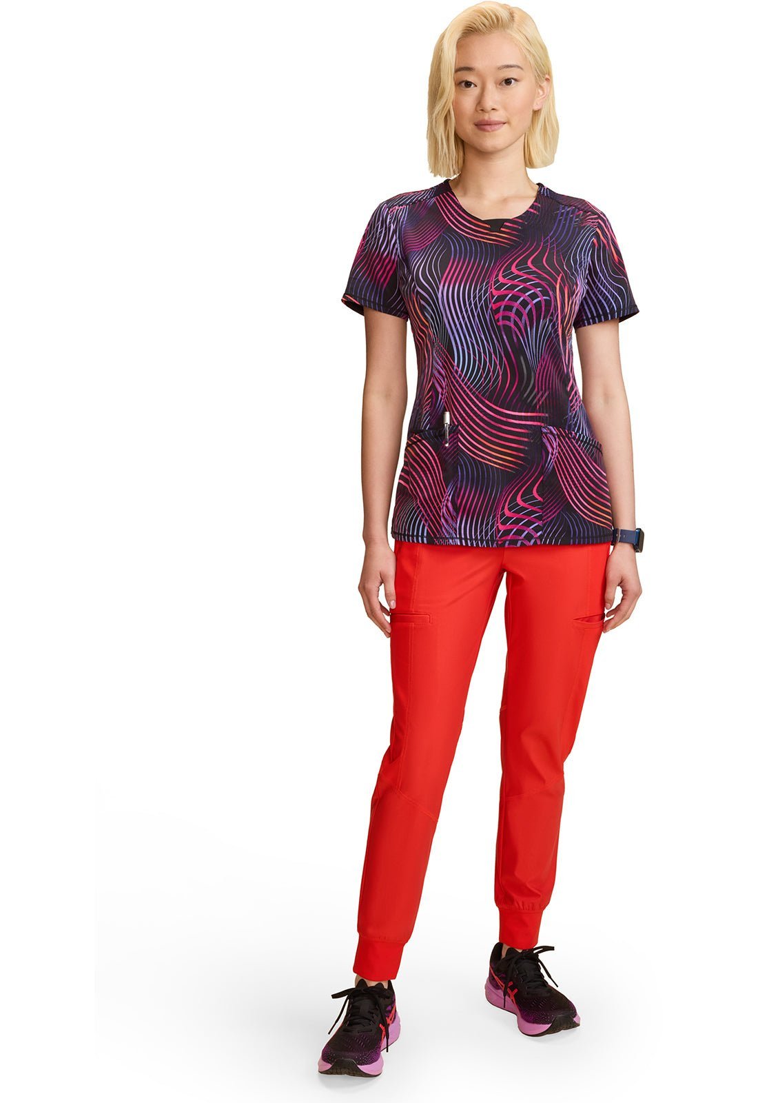 Digital Wavelength Cherokee Infinity Print Round Neck Scrub Top CK609 DTWG - Scrubs Select