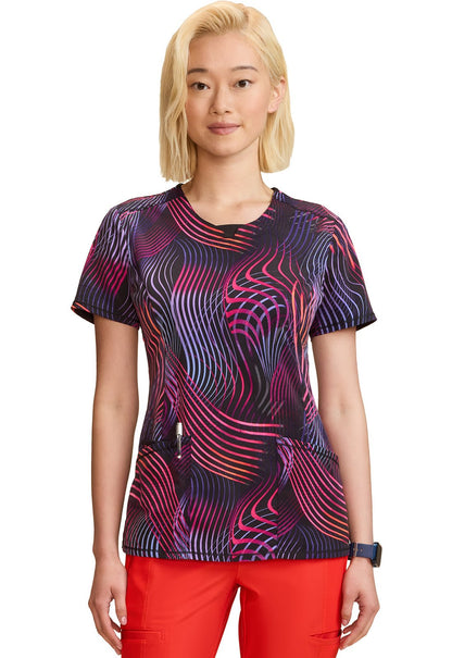 Digital Wavelength Cherokee Infinity Print Round Neck Scrub Top CK609 DTWG - Scrubs Select