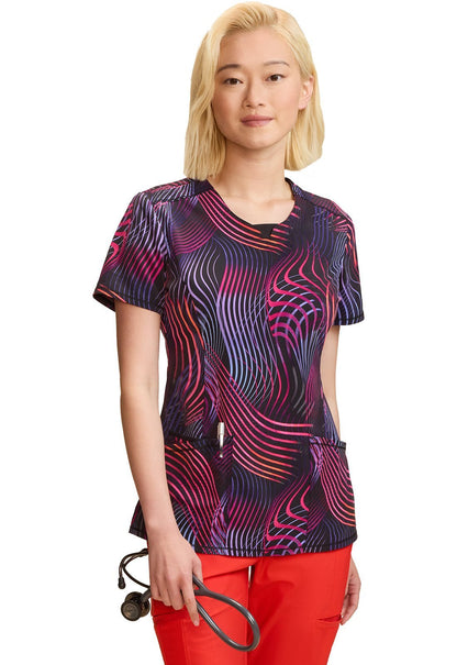 Digital Wavelength Cherokee Infinity Print Round Neck Scrub Top CK609 DTWG - Scrubs Select