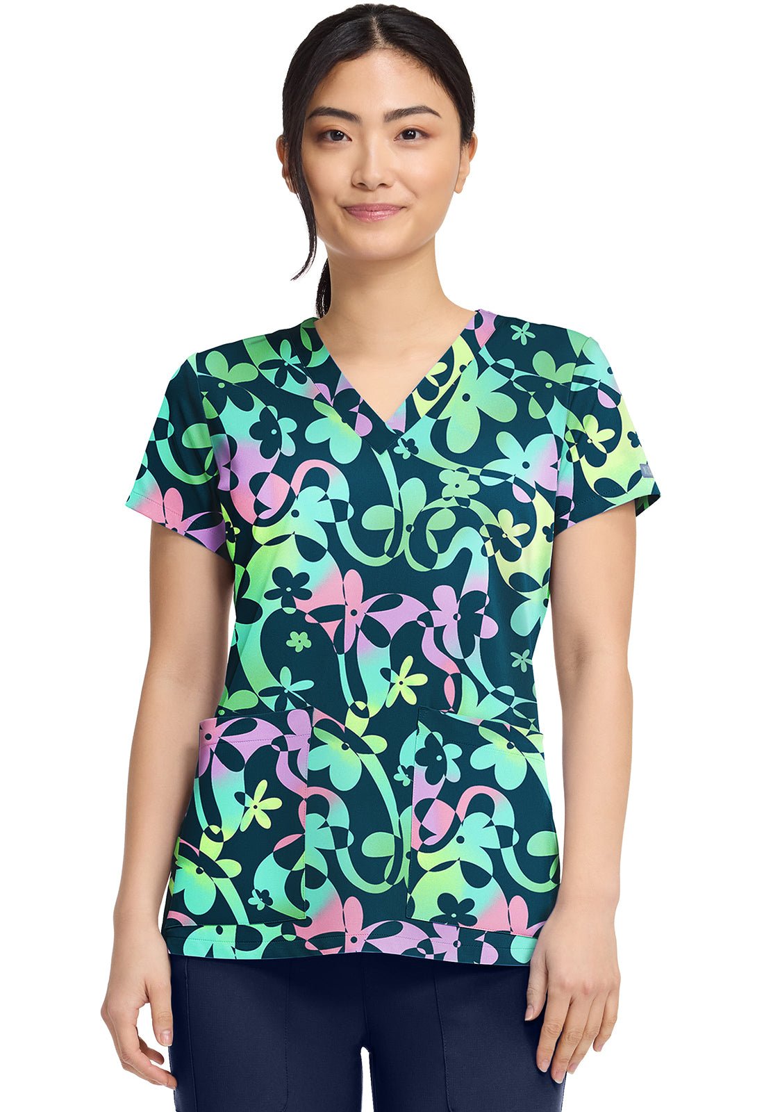 Dizzy Daisy Med Couture Print V Neck Scrub Top MC8564 DZDY - Scrubs Select