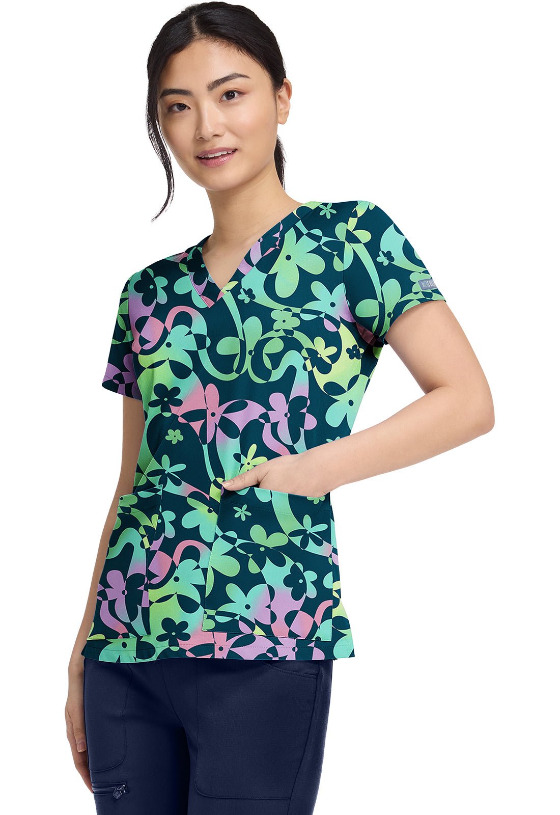 Dizzy Daisy Med Couture Print V Neck Scrub Top MC8564 DZDY - Scrubs Select