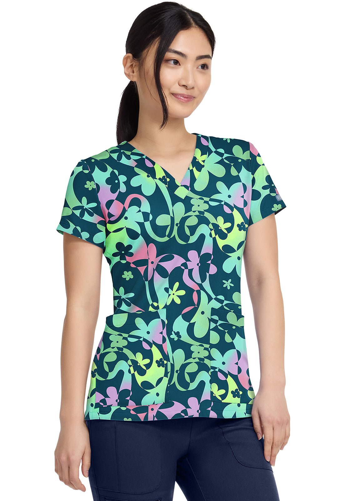 Dizzy Daisy Med Couture Print V Neck Scrub Top MC8564 DZDY - Scrubs Select