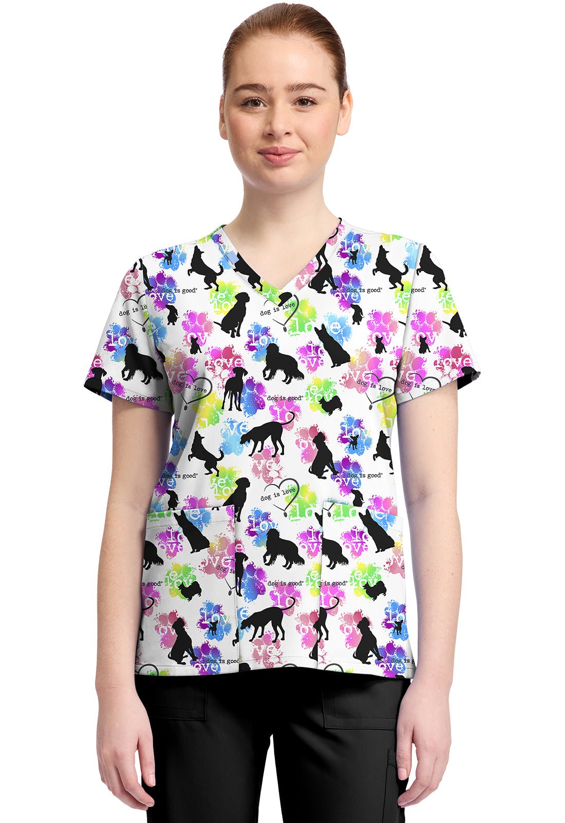 Dog Is Love Cherokee Licensed V Neck Scrub Top TF796 OGIL - Scrubs Select
