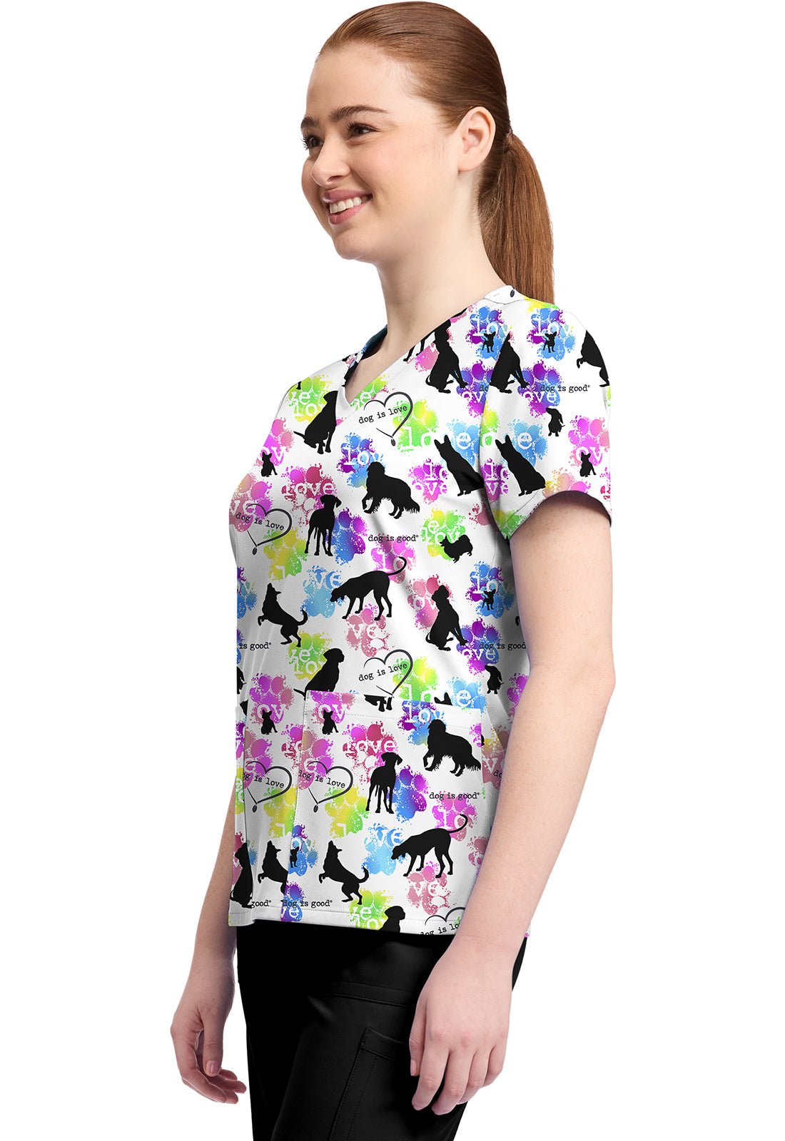 Dog Is Love Cherokee Licensed V Neck Scrub Top TF796 OGIL - Scrubs Select