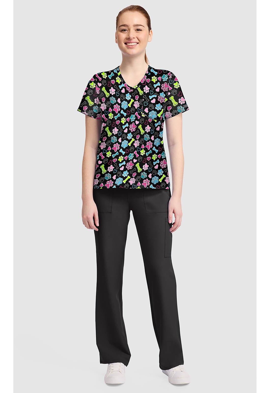 Doggy Doodle Cherokee Print V Neck Scrub Top CK857 DGDD - Scrubs Select