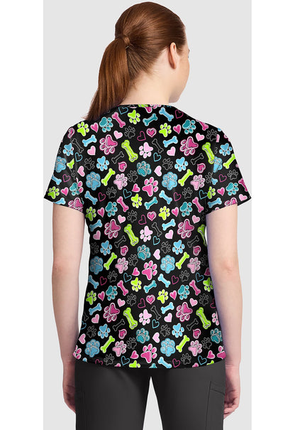 Doggy Doodle Cherokee Print V Neck Scrub Top CK857 DGDD - Scrubs Select