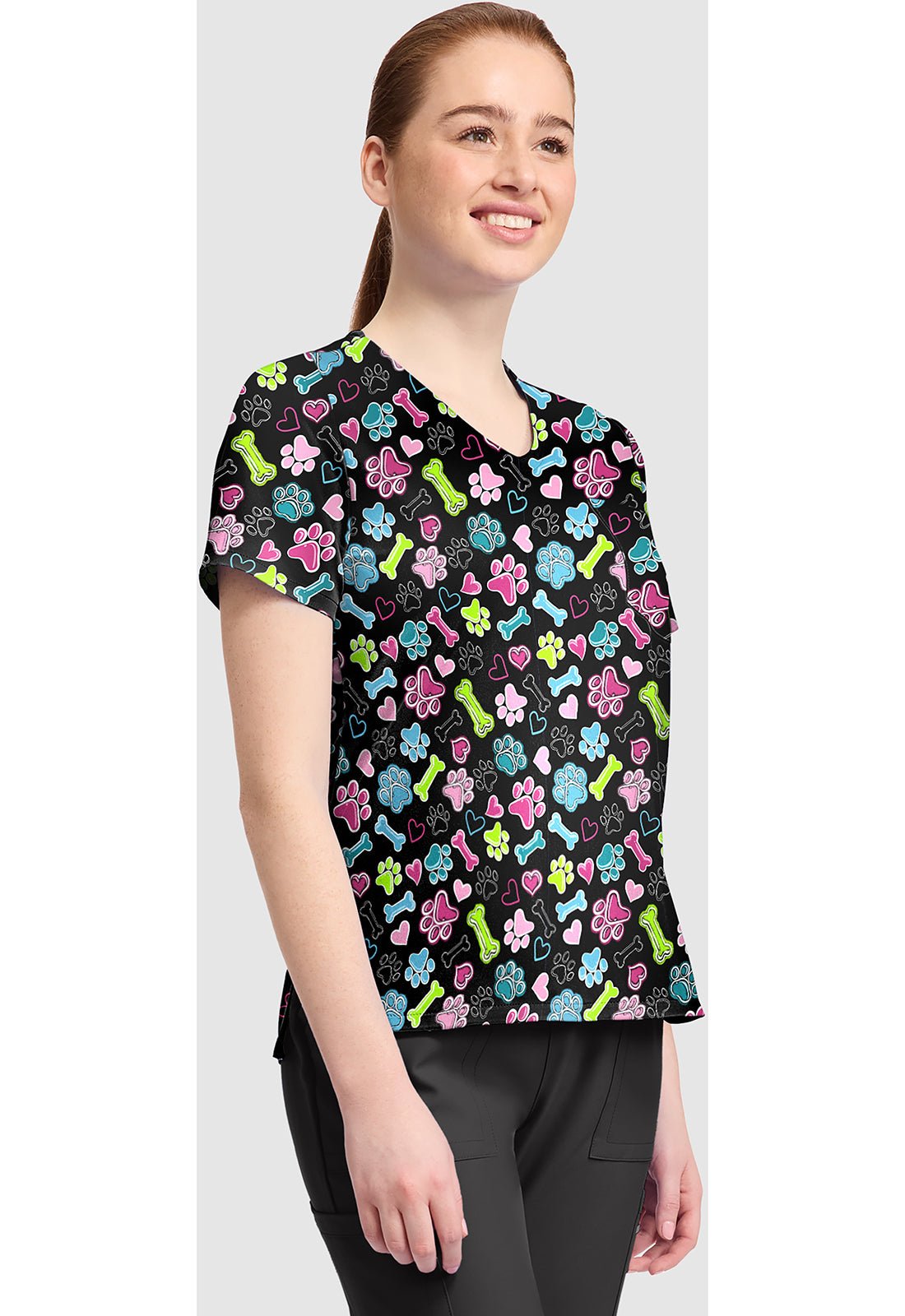 Doggy Doodle Cherokee Print V Neck Scrub Top CK857 DGDD - Scrubs Select