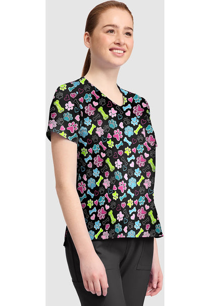 Doggy Doodle Cherokee Print V Neck Scrub Top CK857 DGDD - Scrubs Select