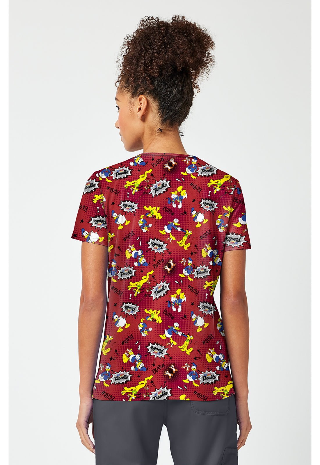 Donald Pluto Chipmunks Tooniforms Licensed Disney V Neck Scrub Top TF796 MKXU - Scrubs Select