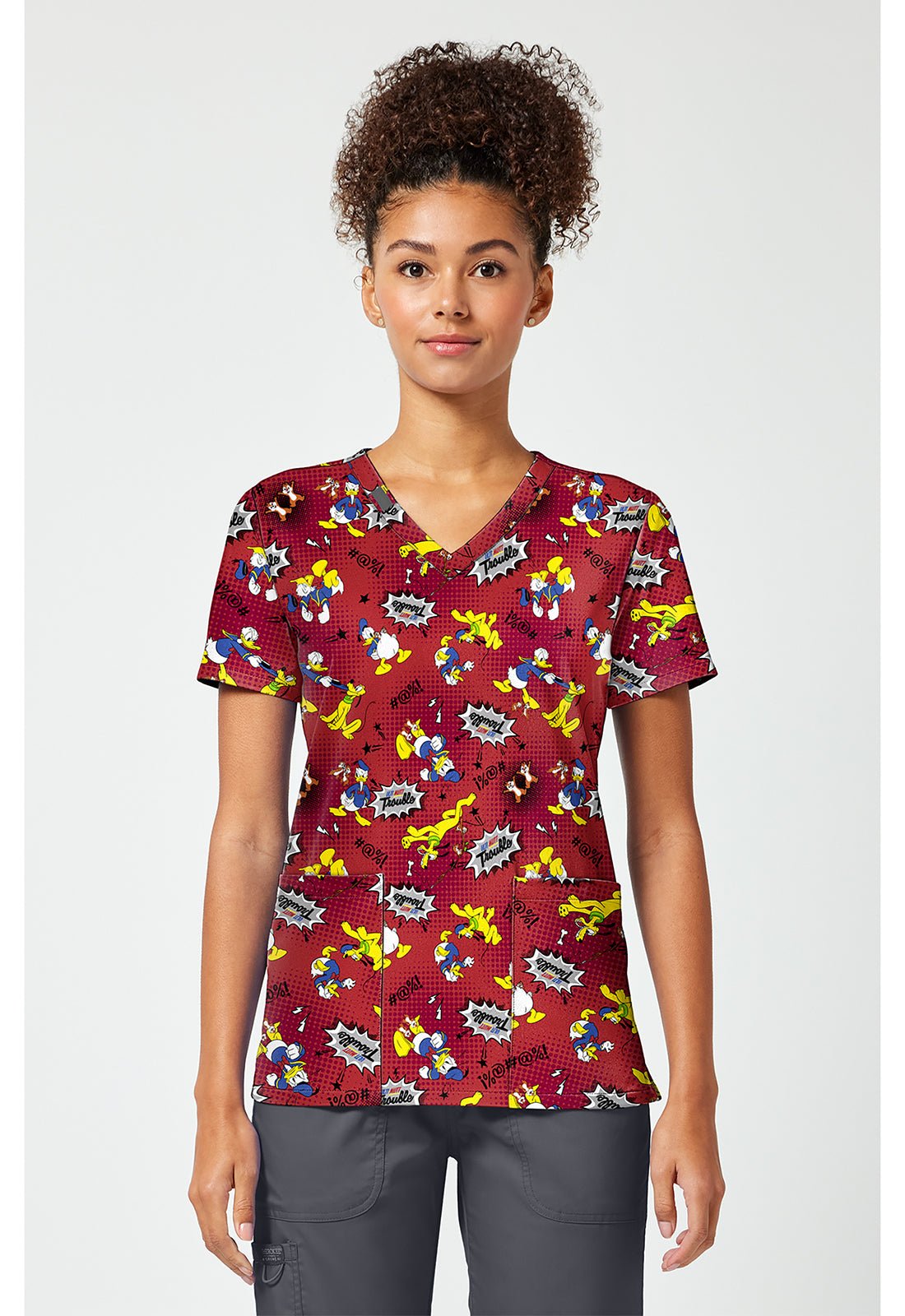 Donald Pluto Chipmunks Tooniforms Licensed Disney V Neck Scrub Top TF796 MKXU - Scrubs Select