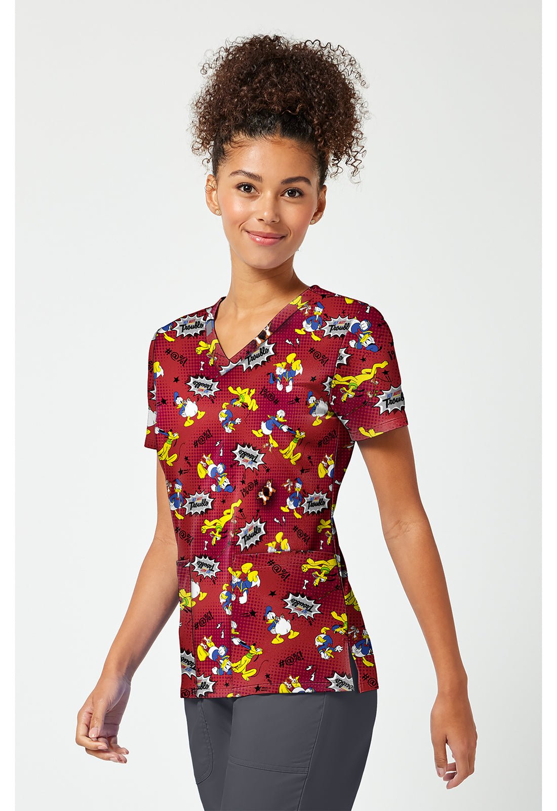 Donald Pluto Chipmunks Tooniforms Licensed Disney V Neck Scrub Top TF796 MKXU - Scrubs Select
