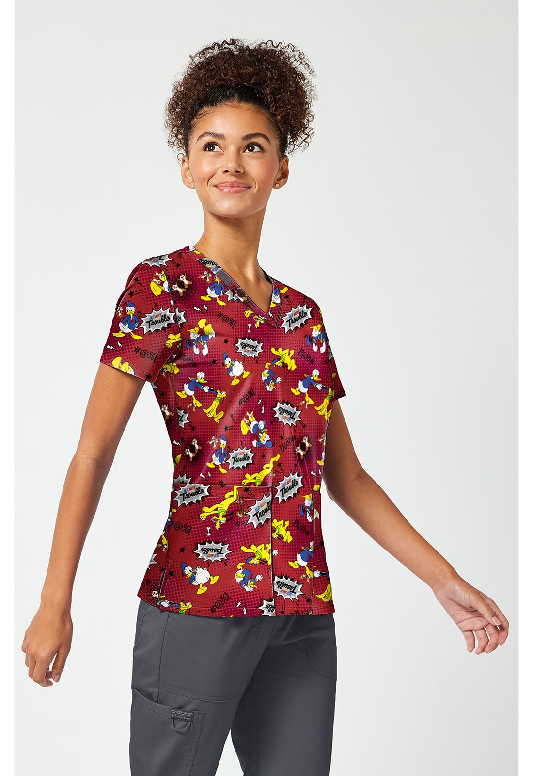 Donald Pluto Chipmunks Tooniforms Licensed Disney V Neck Scrub Top TF796 MKXU - Scrubs Select