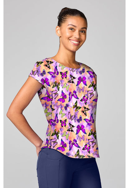 Dreamy Butterfly Med Couture Print V Neck Scrub Top MC00041 DRPT - Scrubs Select