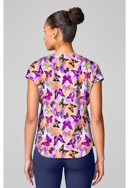 Dreamy Butterfly Med Couture Print V Neck Scrub Top MC00041 DRPT - Scrubs Select