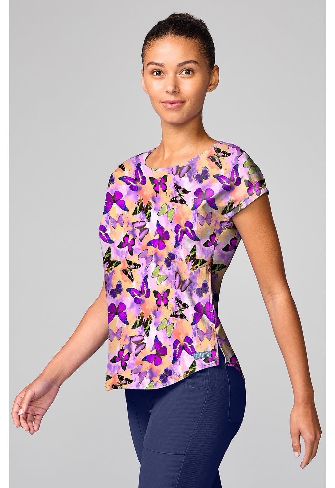 Dreamy Butterfly Med Couture Print V Neck Scrub Top MC00041 DRPT - Scrubs Select