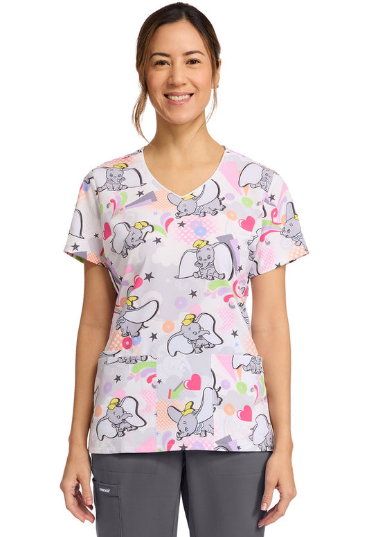 Dumbo Cherokee Tooniforms Disney V Neck Scrub Top TF614 DUSK - Scrubs Select