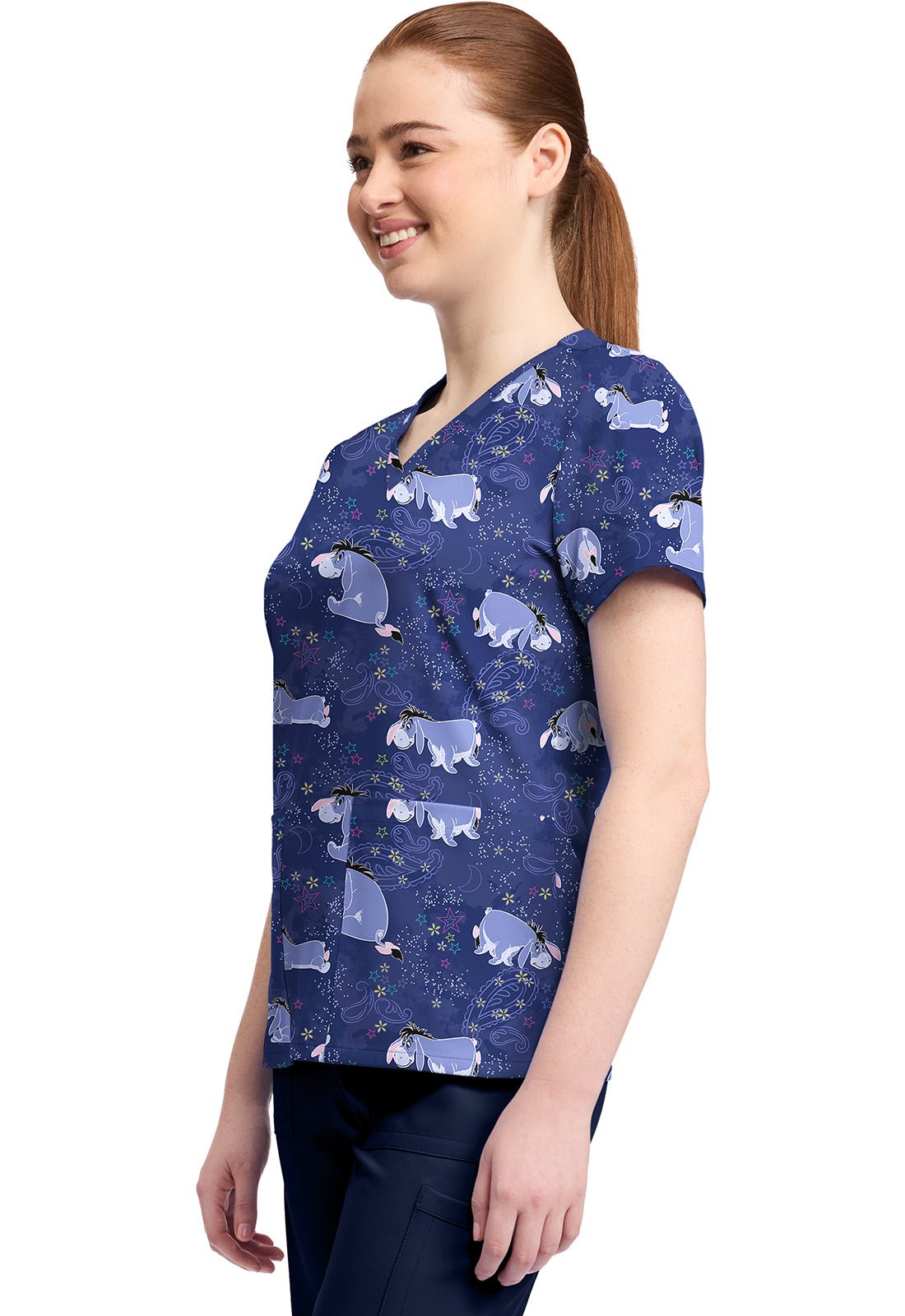 Eeyore Tooniforms Licensed Disney Winnie The Pooh V Neck Scrub Top TF796 PHYT - Scrubs Select