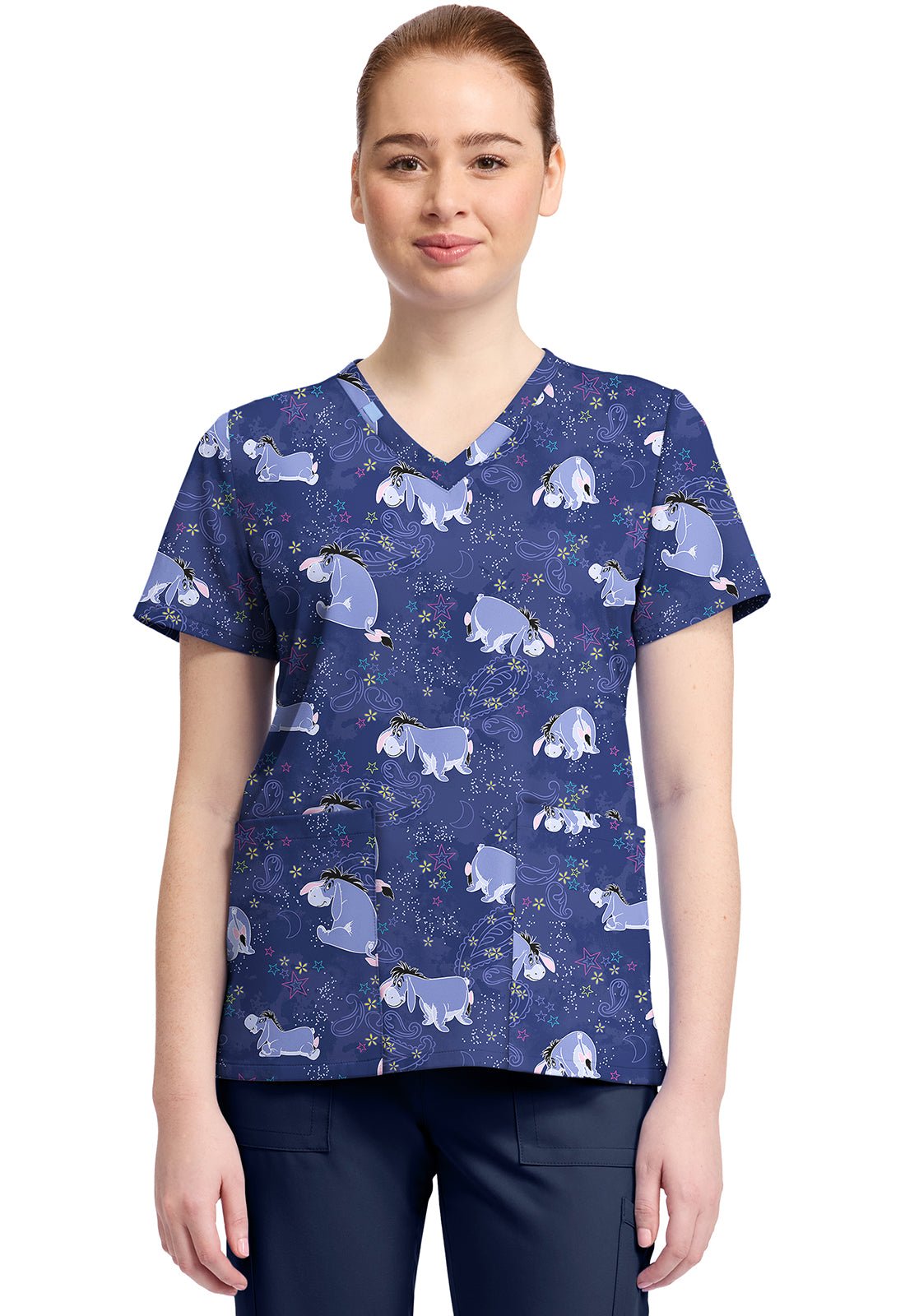 Eeyore Tooniforms Licensed Disney Winnie The Pooh V Neck Scrub Top TF796 PHYT - Scrubs Select
