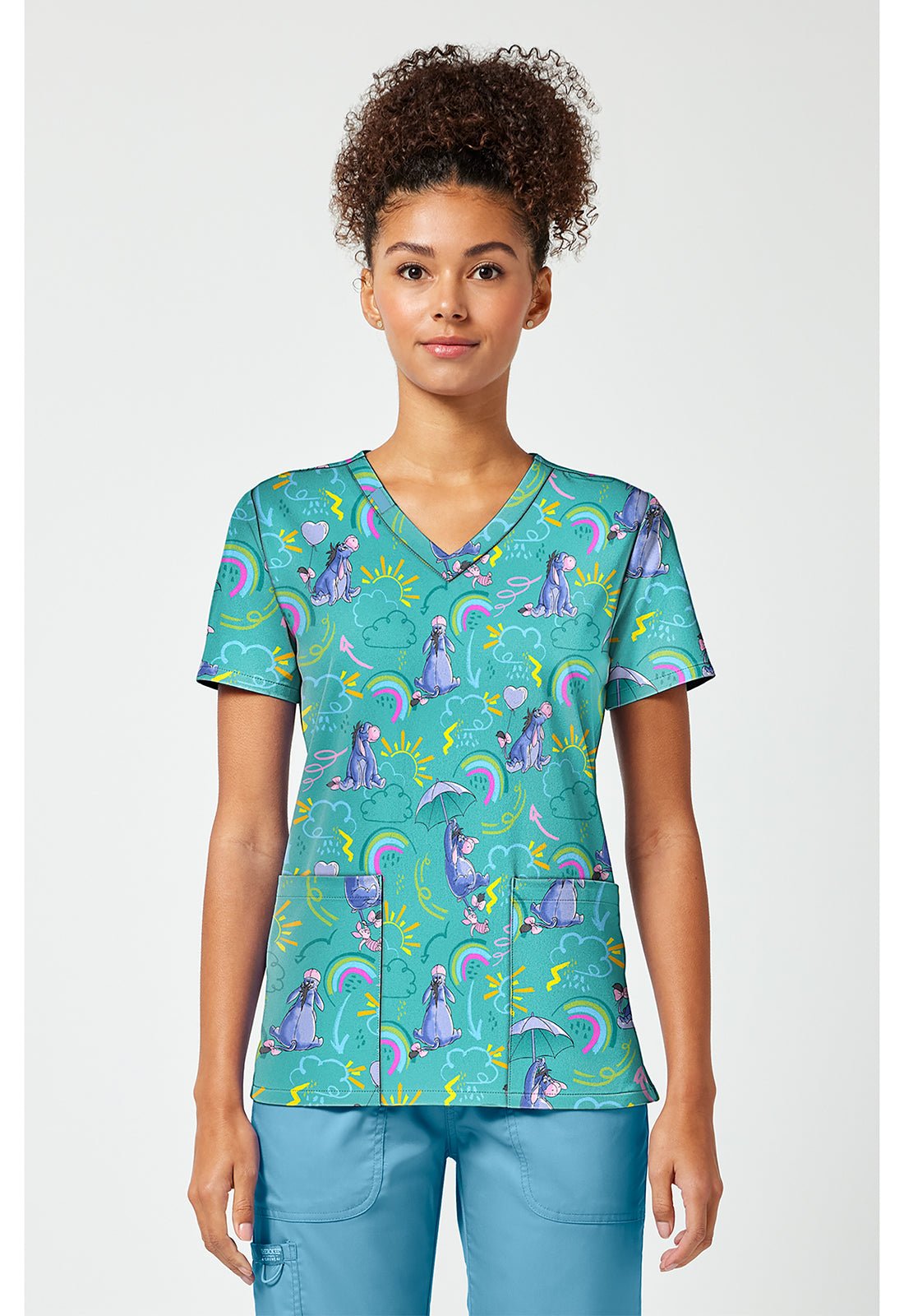 Eeyore Tooniforms Licensed Disney Winnie The Pooh V Neck Scrub Top TF796 PHZR - Scrubs Select