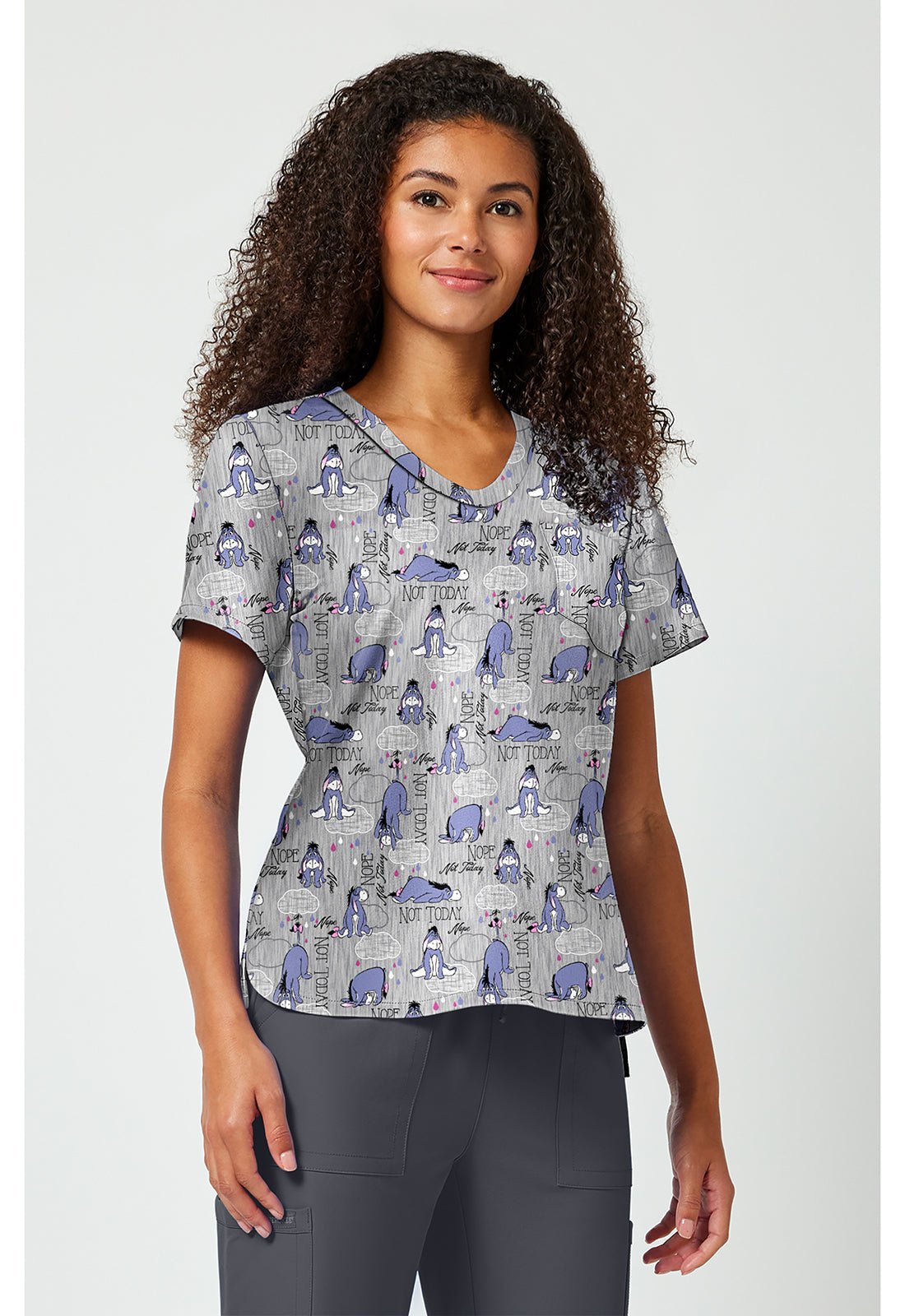 Eeyore Tooniforms Licensed Disney Winnie The Pooh V Neck Scrub Top TF797 PHNT - Scrubs Select