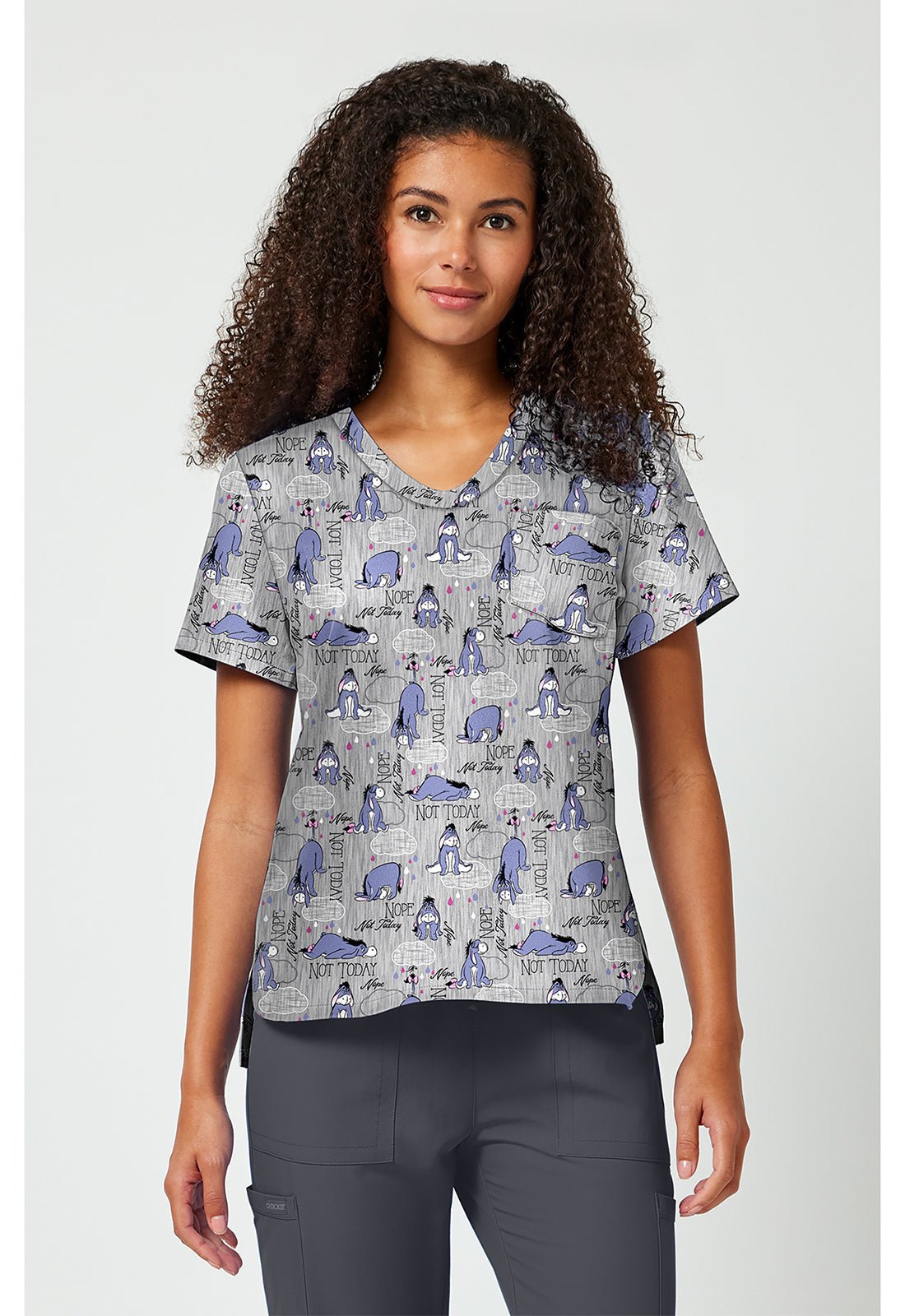 Eeyore Tooniforms Licensed Disney Winnie The Pooh V Neck Scrub Top TF797 PHNT - Scrubs Select