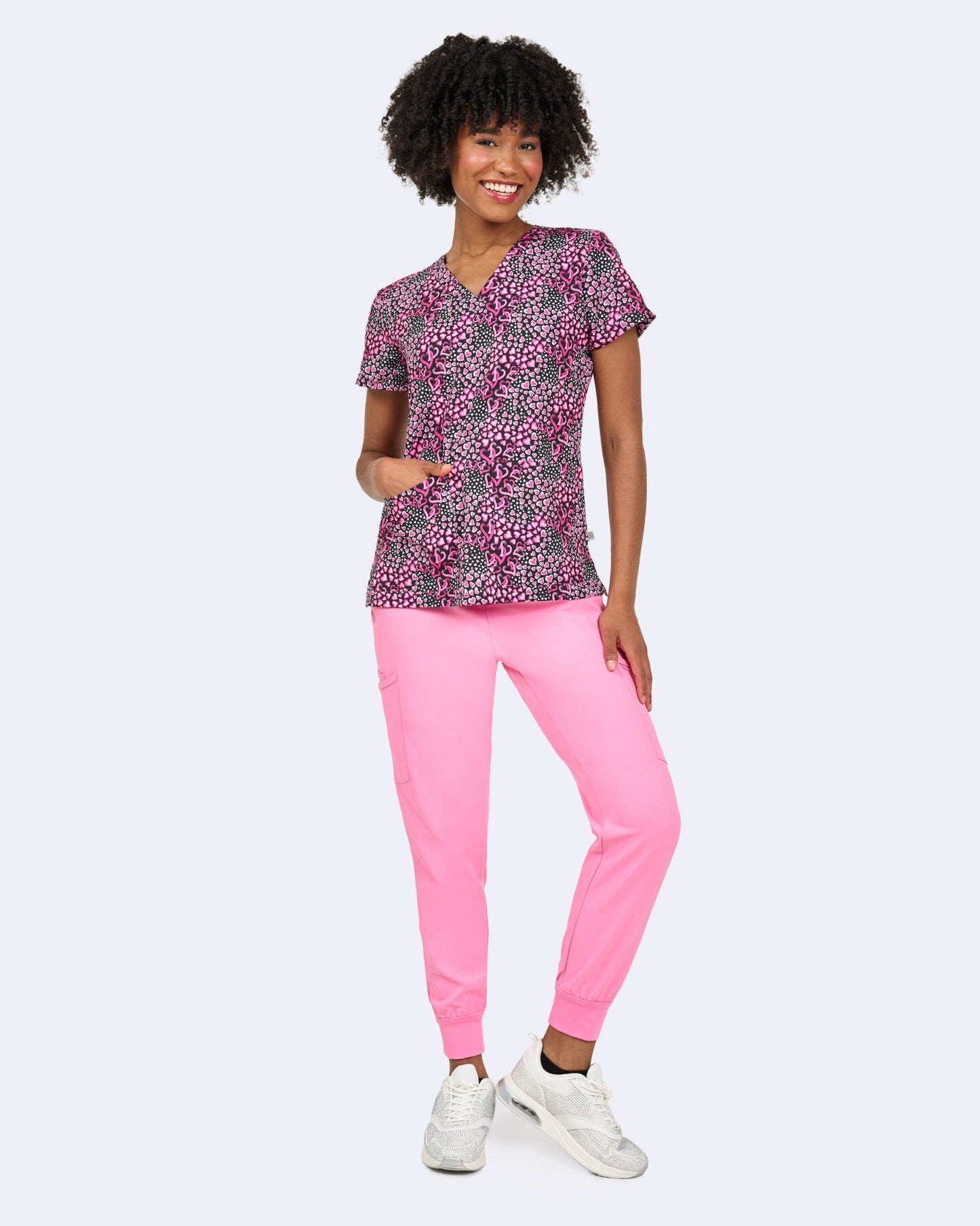 Endless Love Zavate Print Hearts Scrub V Neck Top 1054 ENLV - Scrubs Select